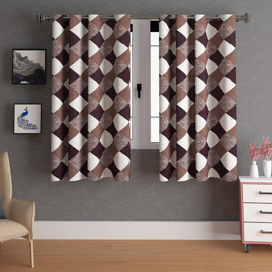 Checkered Pattern Designer Printed Curtains Pack of 2