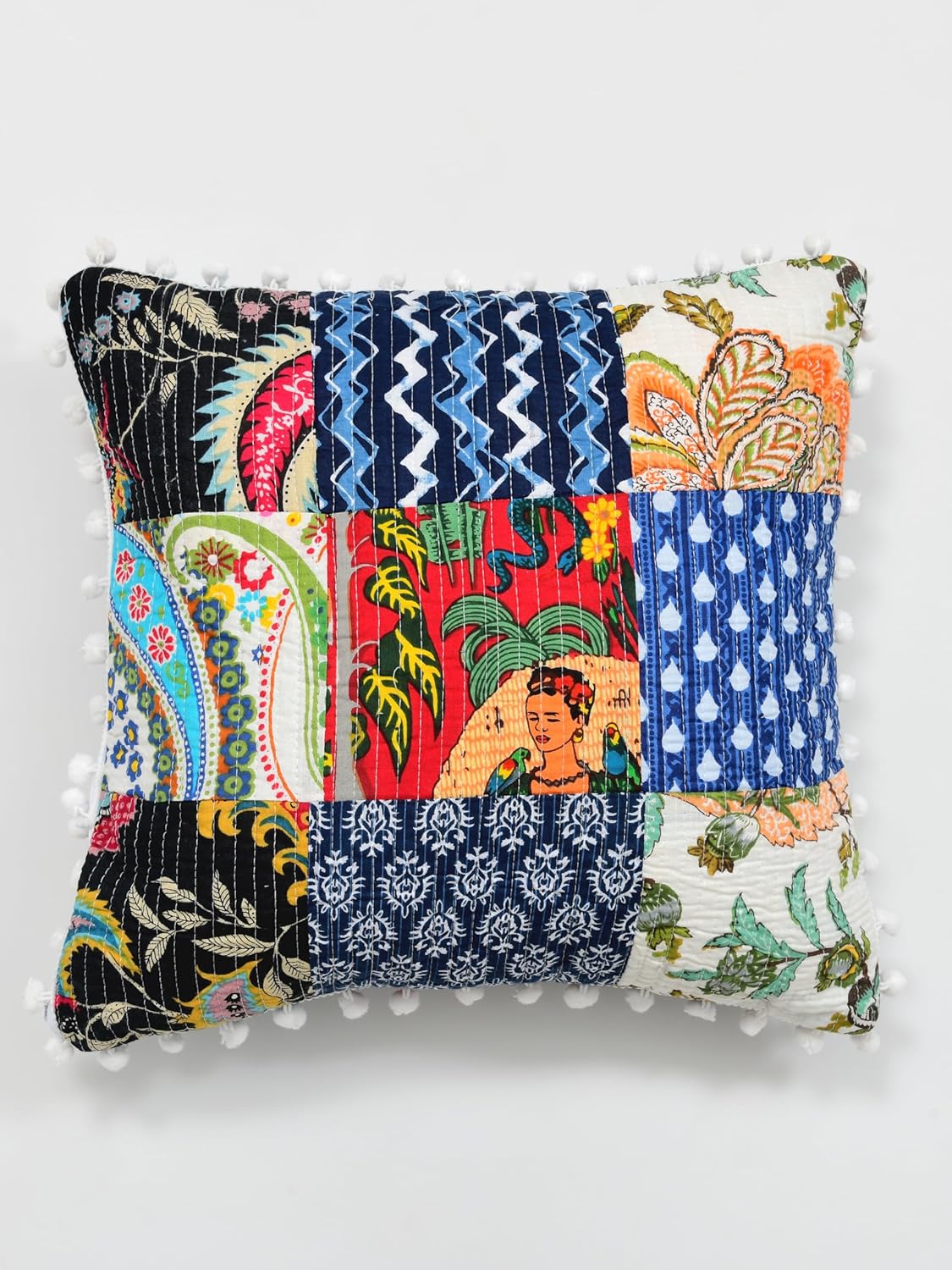 Jaipur Export Quality Handmade Kantha Cushion Covers – Set of 5, Reversible, 16x16 Inches