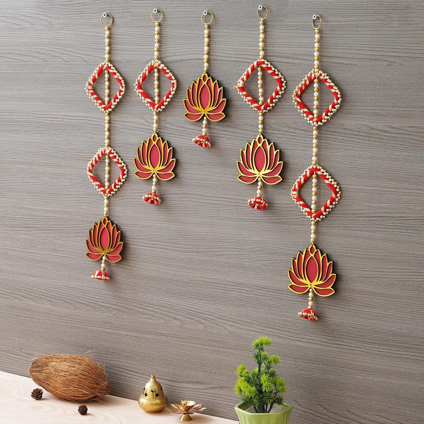 Lotus Flower Design Hangings for Decoration – Set of 5