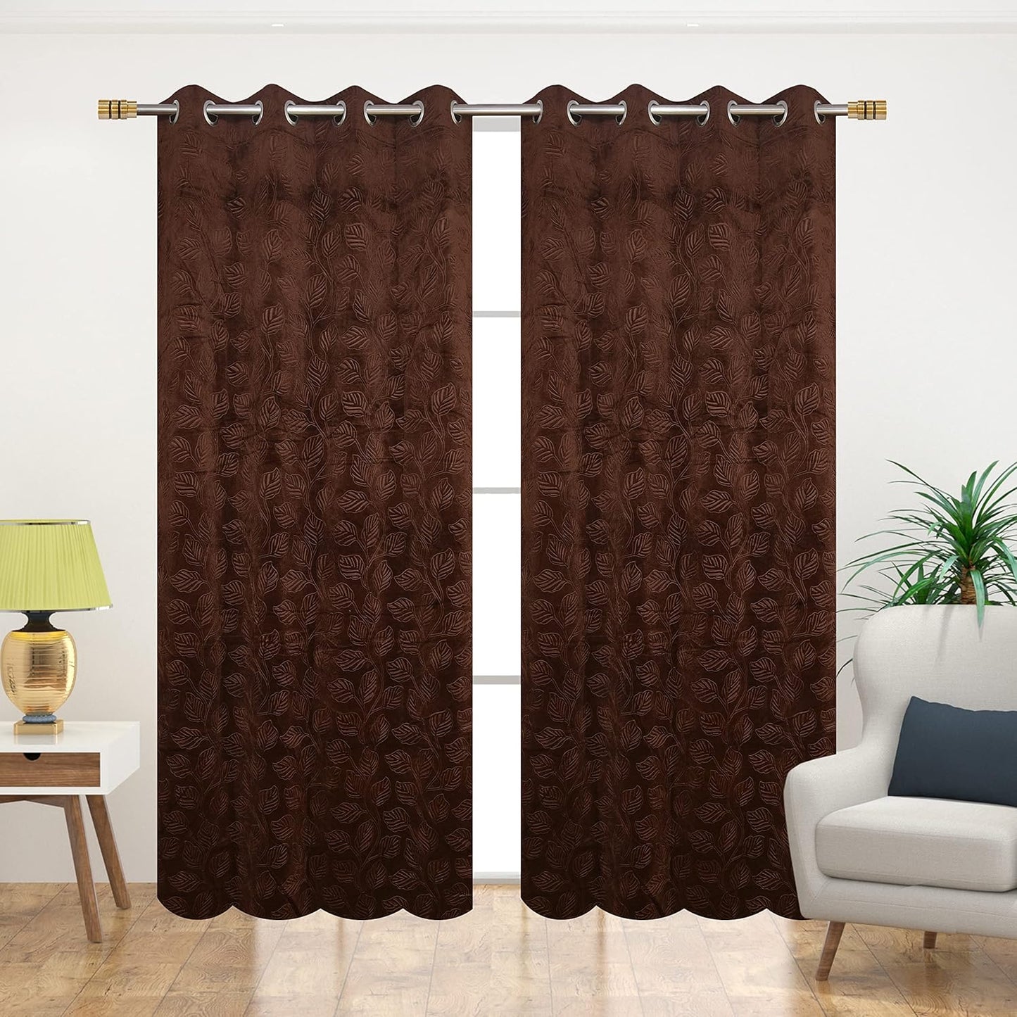 Attractive Leaf Velvet Semi Sheer Curtains (pack of 1)