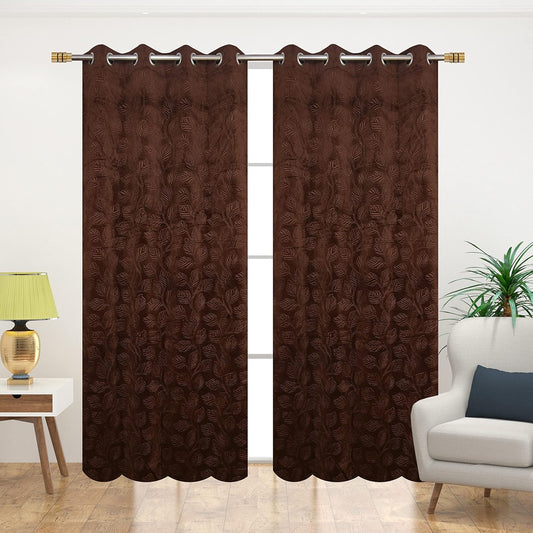 Attractive Leaf Velvet Semi Sheer Curtains (pack of 1)