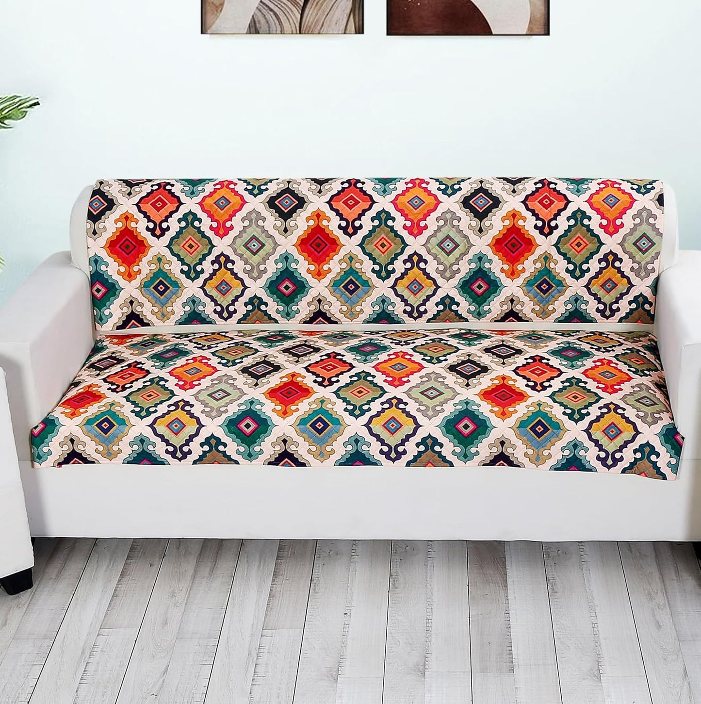 Velvura Ethnic Velvet Sofa Cover Mats – 3 Seater (Set of 2)