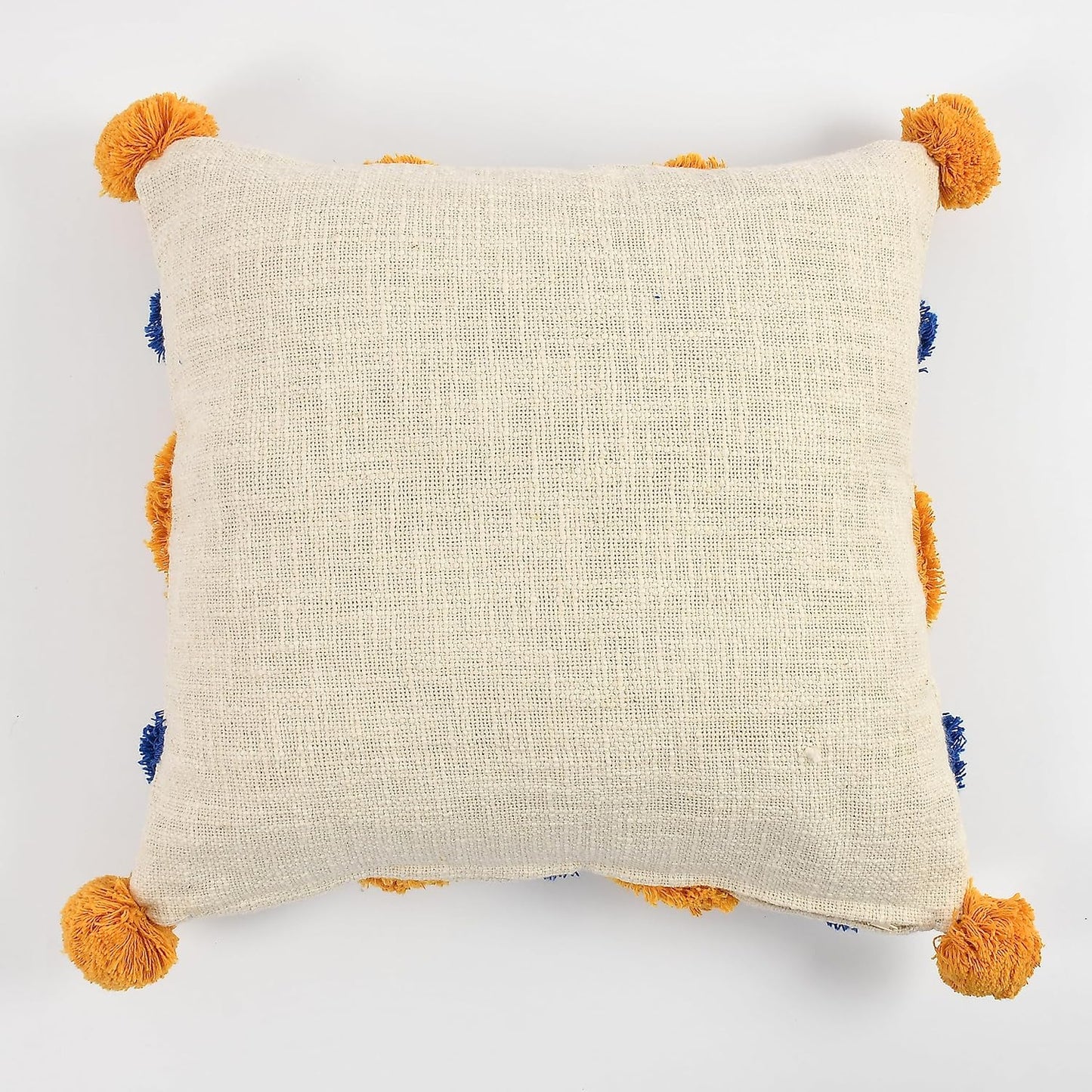Set of 2 Tufted Cotton Cushion Covers – 16x16 Inch, Blue & Yellow