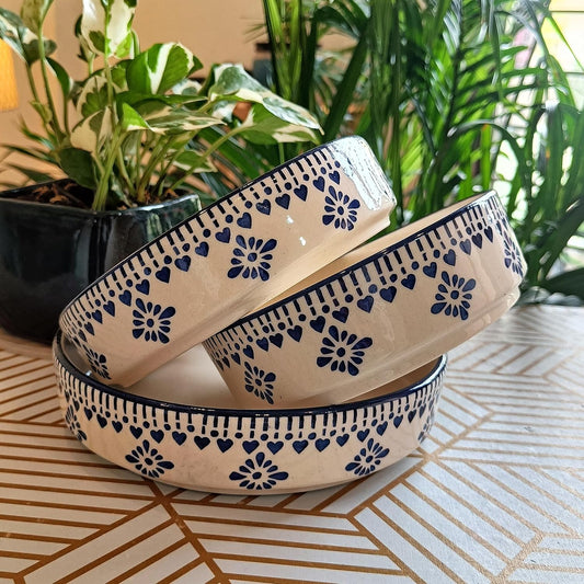 Handmade Ceramic Stylish Premium Flat Deep Salad Chivalry Ceramic Bowls Set – Pack of 3