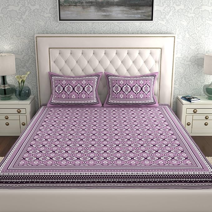 Elegant Ethnic Motifs Patterns 100 %cotton Bedsheet with Pillow Covers