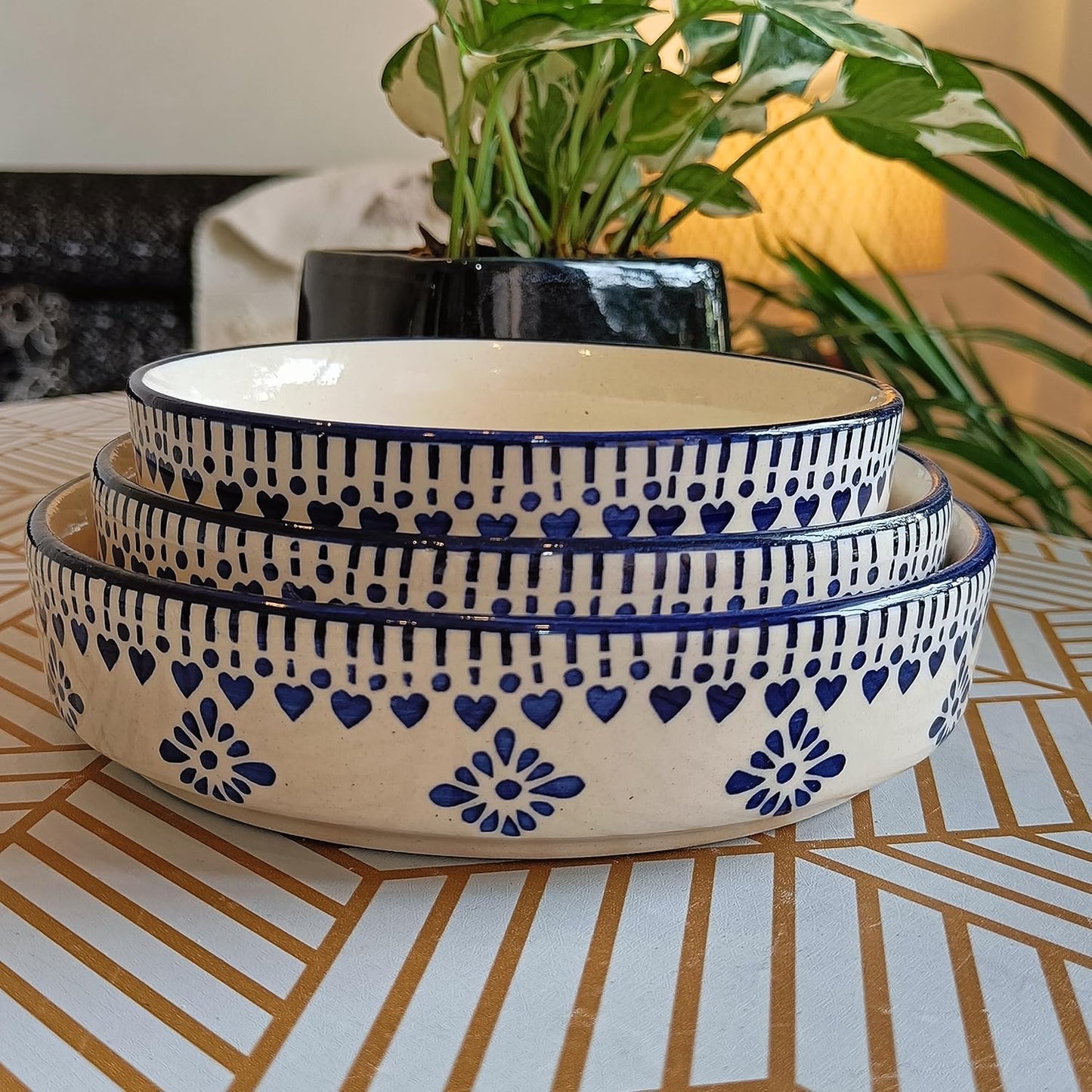 Handmade Ceramic Stylish Premium Flat Deep Salad Chivalry Ceramic Bowls Set – Pack of 3