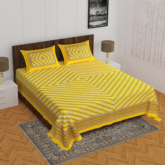 Geometric Striped Pattern 100 % Cotton Bedsheet with Pillow Covers