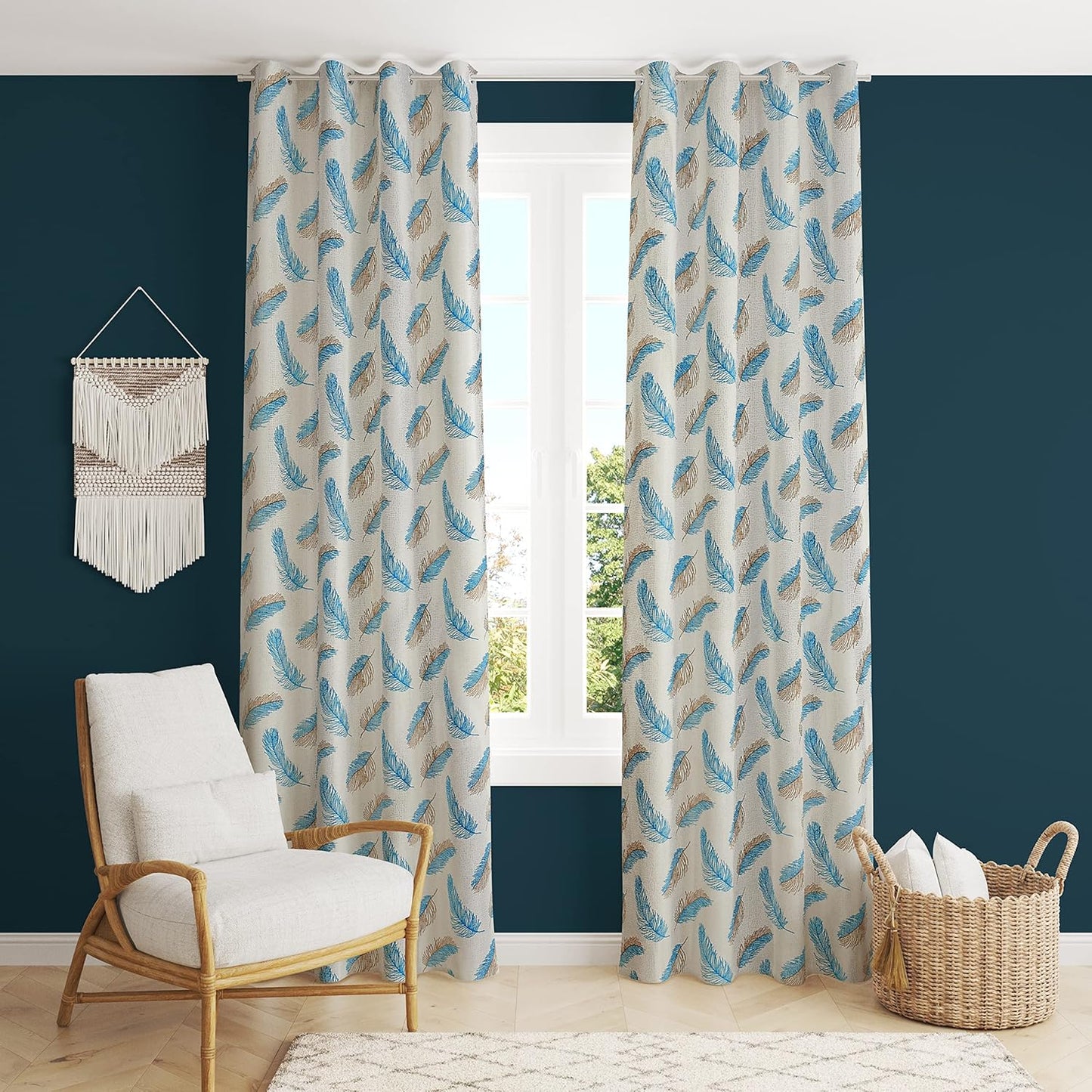 Semi-Transparent Feather Print Polyester Curtains Pack of 2