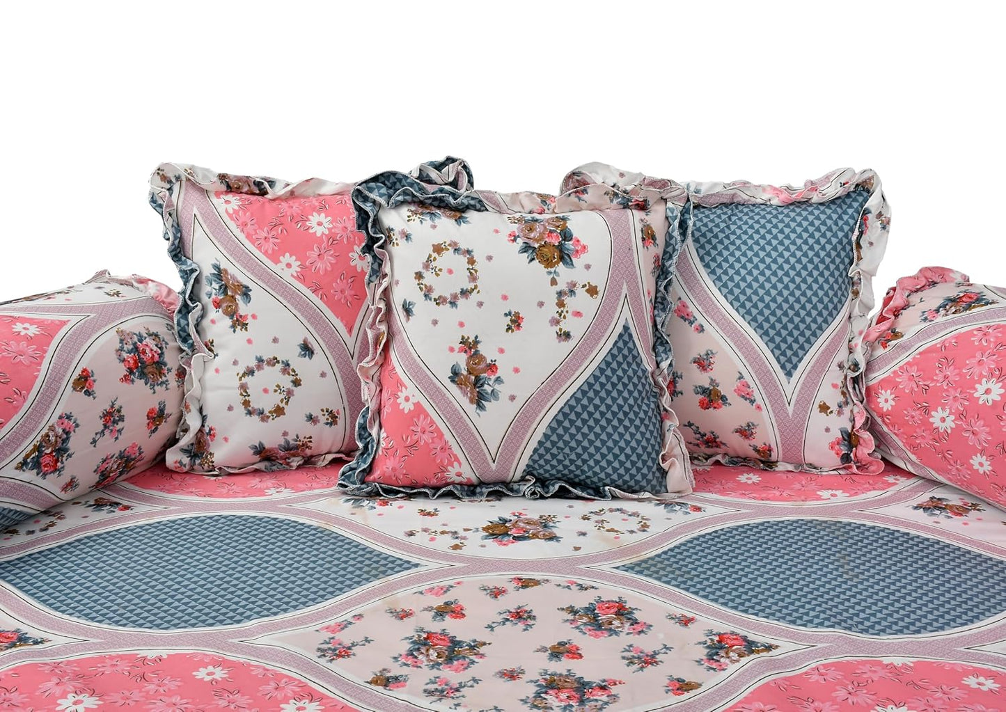 Royal Bloom Frill Designer Diwan Set - 8 Piece