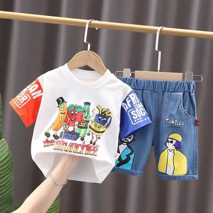 City Cool – Kids Cartoon Cotton T-Shirt & Shorts Set