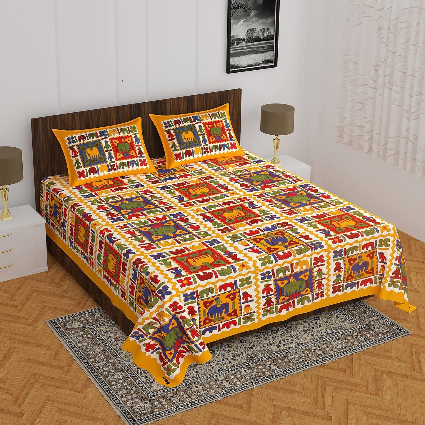 Jaipuri Royal Cotton Double Queen Size Bedsheet Set with 2 Pillow Covers