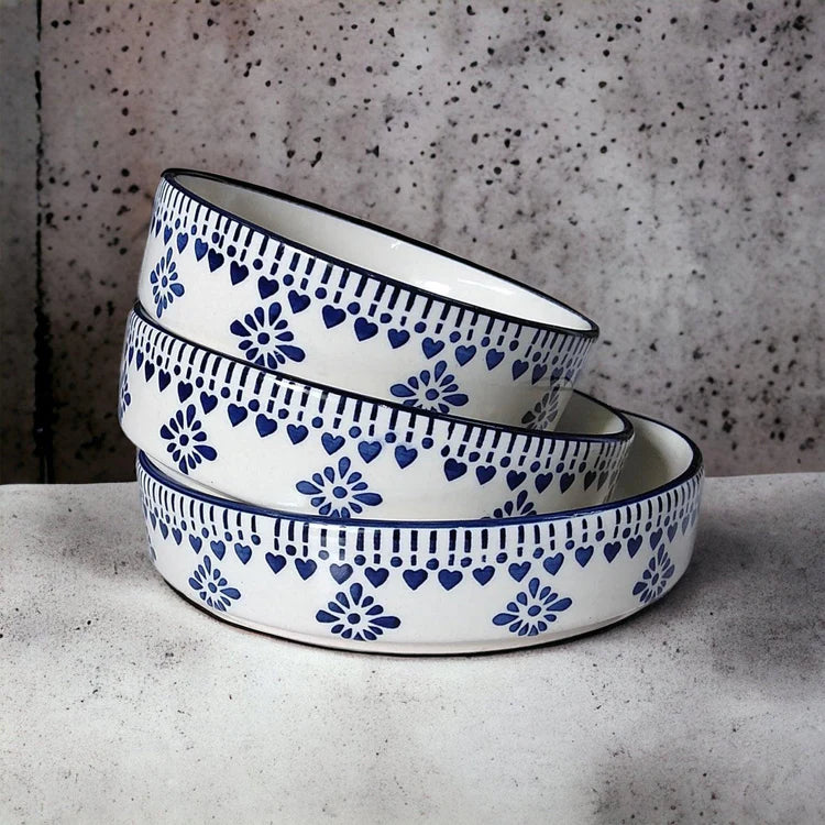 Handmade Ceramic Stylish Premium Flat Deep Salad Chivalry Ceramic Bowls Set – Pack of 3