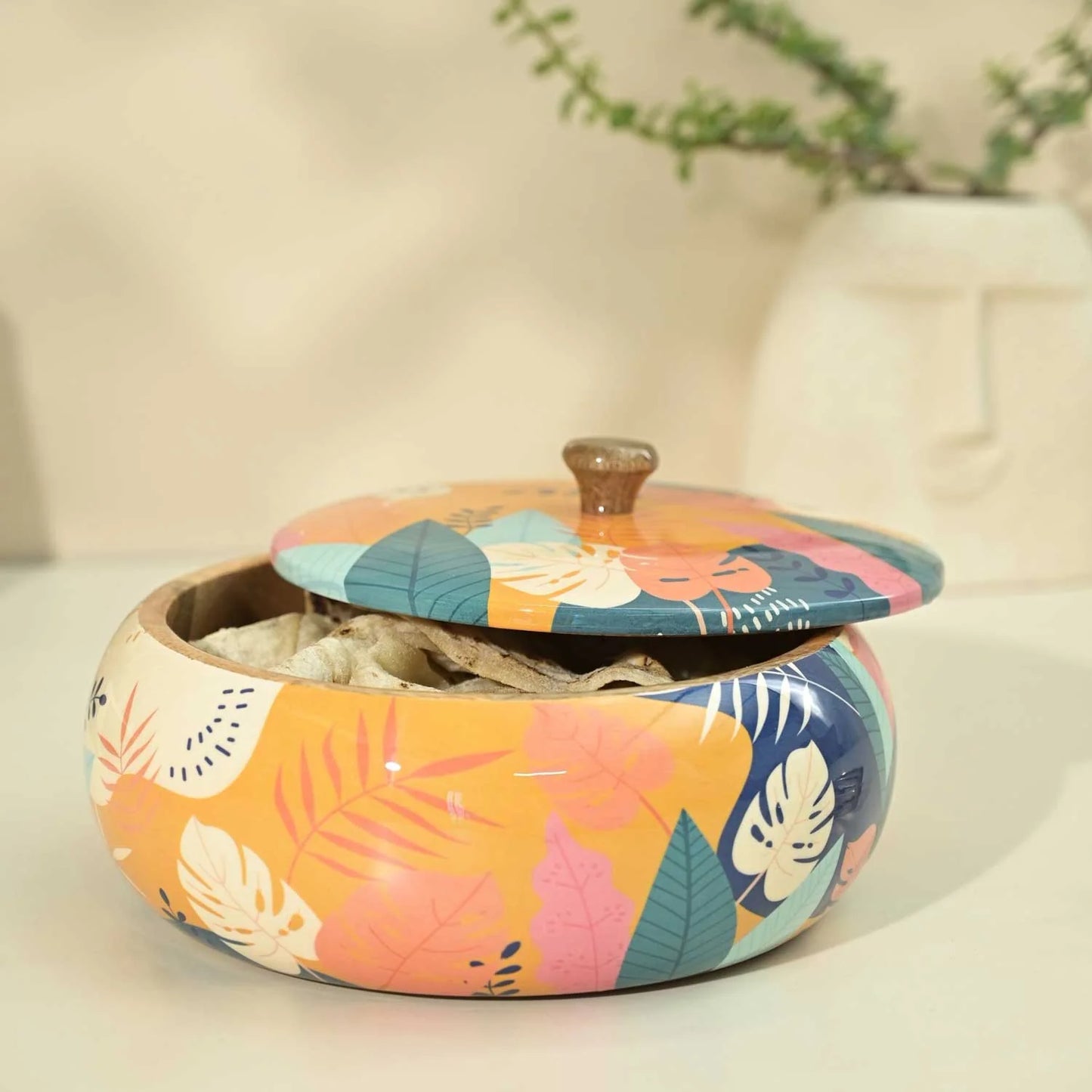 Tropical Wooden Roti, Chapati & Storage Box (Size: 20 x 20 x 12 cm)