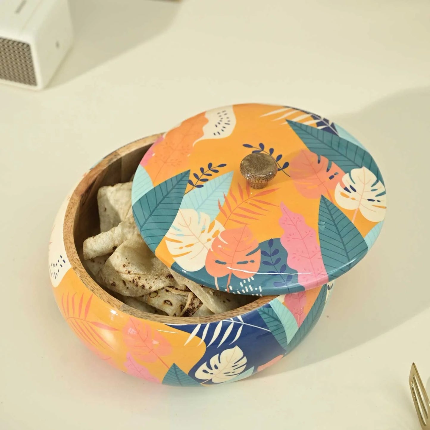 Tropical Wooden Roti, Chapati & Storage Box (Size: 20 x 20 x 12 cm)