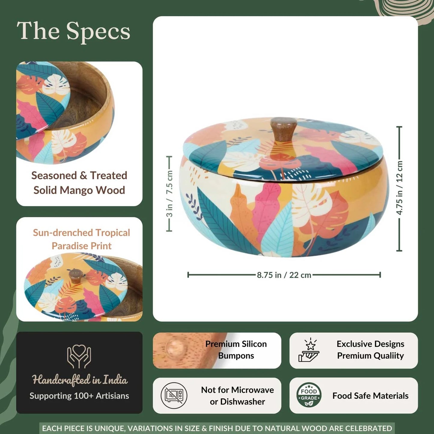 Tropical Wooden Roti, Chapati & Storage Box (Size: 20 x 20 x 12 cm)
