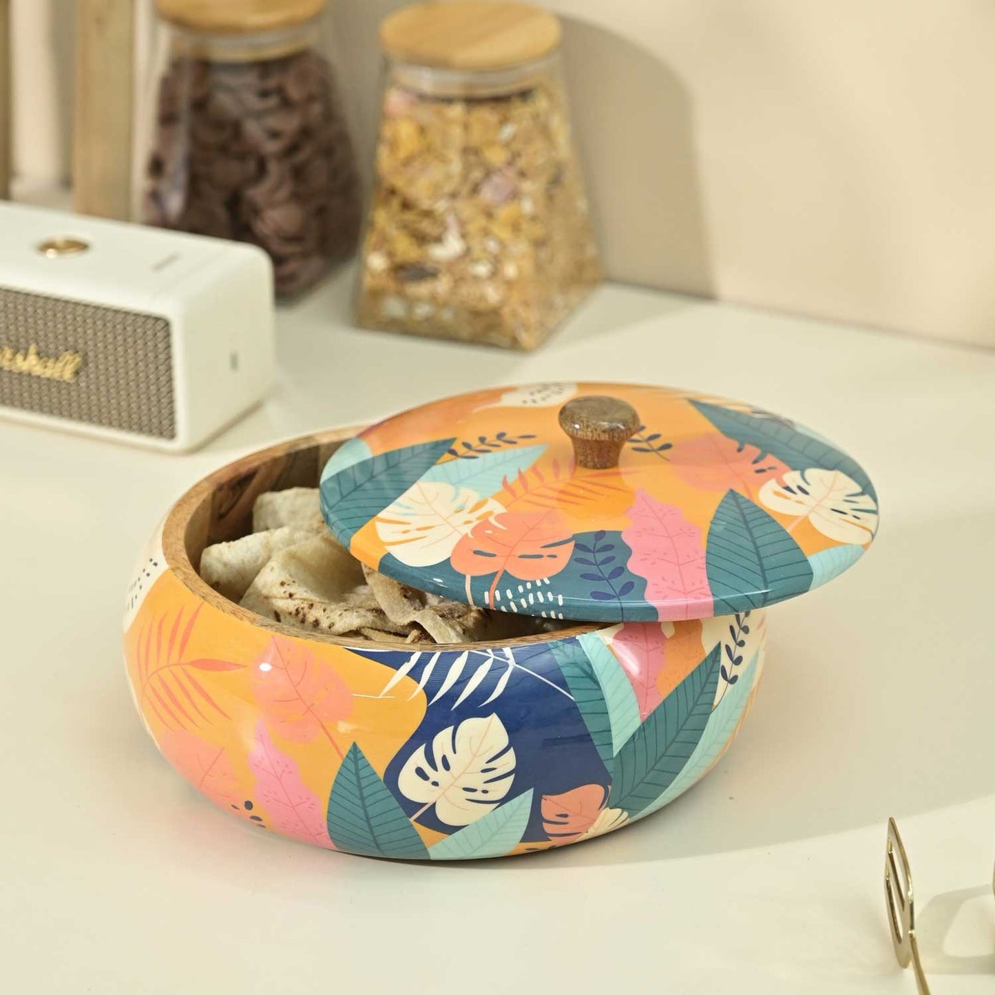 Tropical Wooden Roti, Chapati & Storage Box (Size: 20 x 20 x 12 cm)