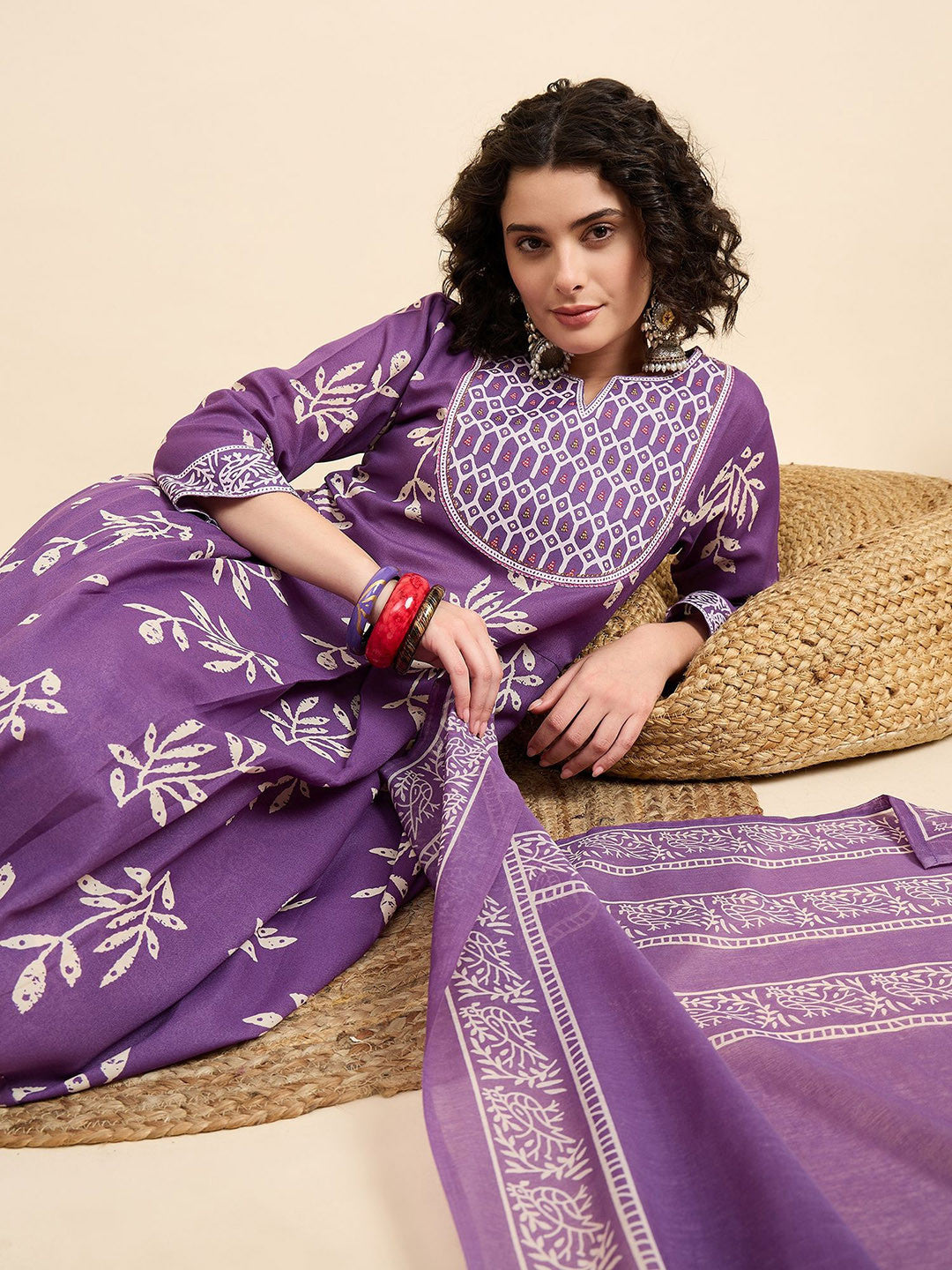 Rani Raiment Ethnic Motifs Regular Kurta with Trousers & With Dupatta