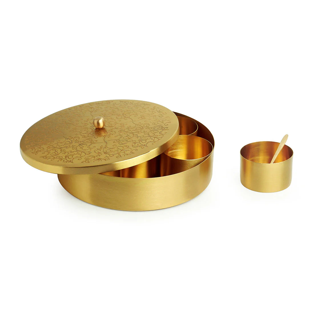 Floral- Metal -Etched Spice Box Set For Kitchen With Spoon Spice Box Set For Kitchen (7 Containers, 40 ML)