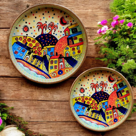 WhimsyTown Hand-Enamelled MDF Tray Set – Pack of 2