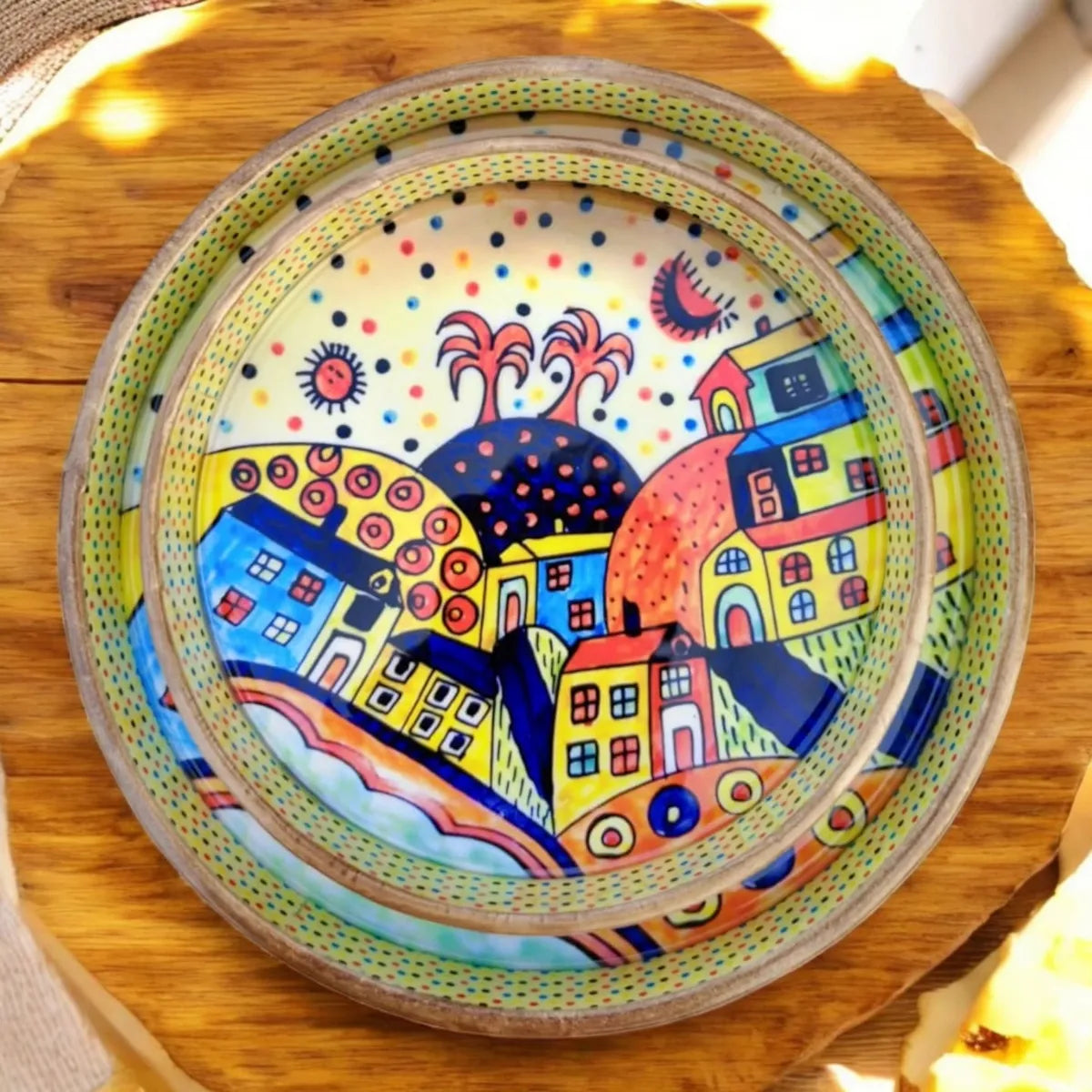 WhimsyTown Hand-Enamelled MDF Tray Set – Pack of 2