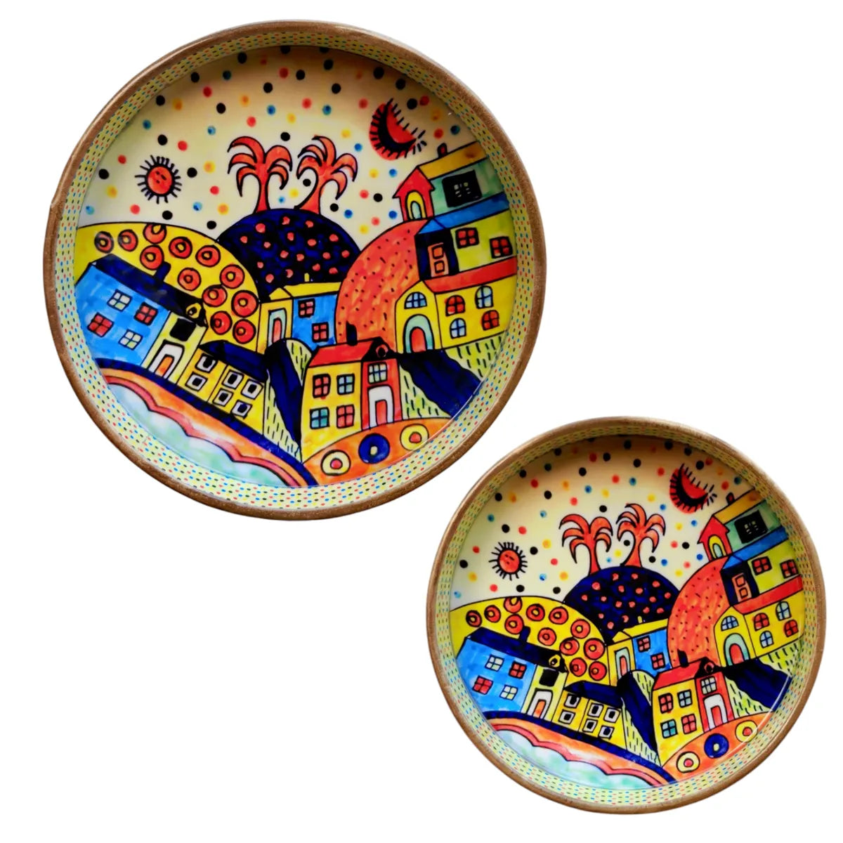WhimsyTown Hand-Enamelled MDF Tray Set – Pack of 2