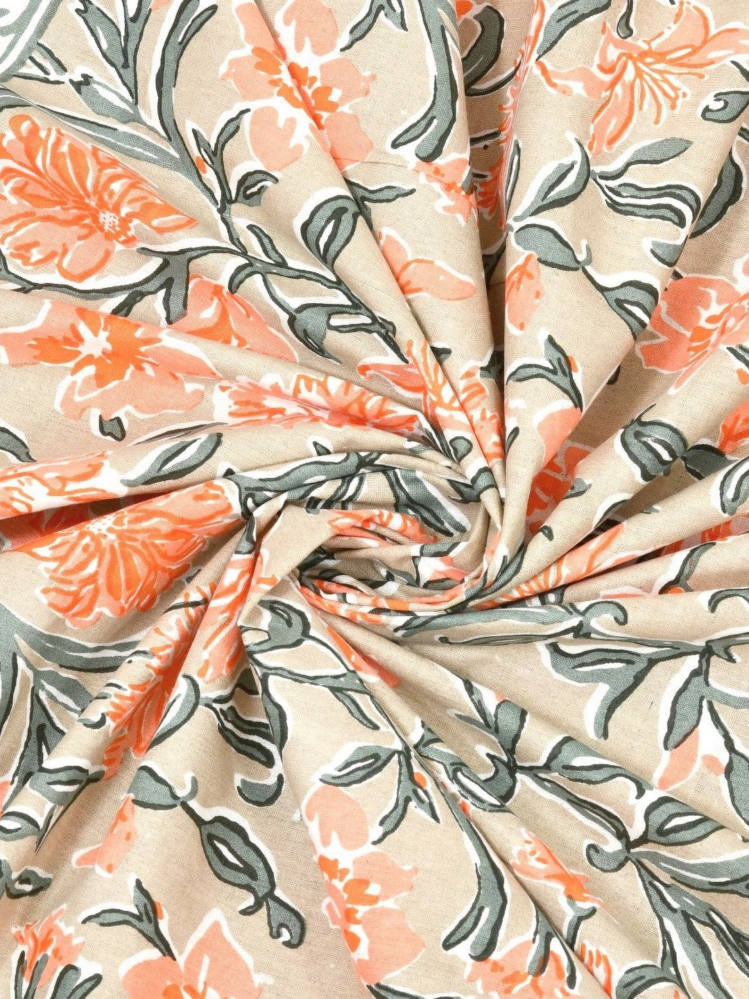 Rangloom Fabrics Orange Floral Pure Cotton 180 TC King Fine Bedsheet with 2 Pillow Covers-108 x 89 inches