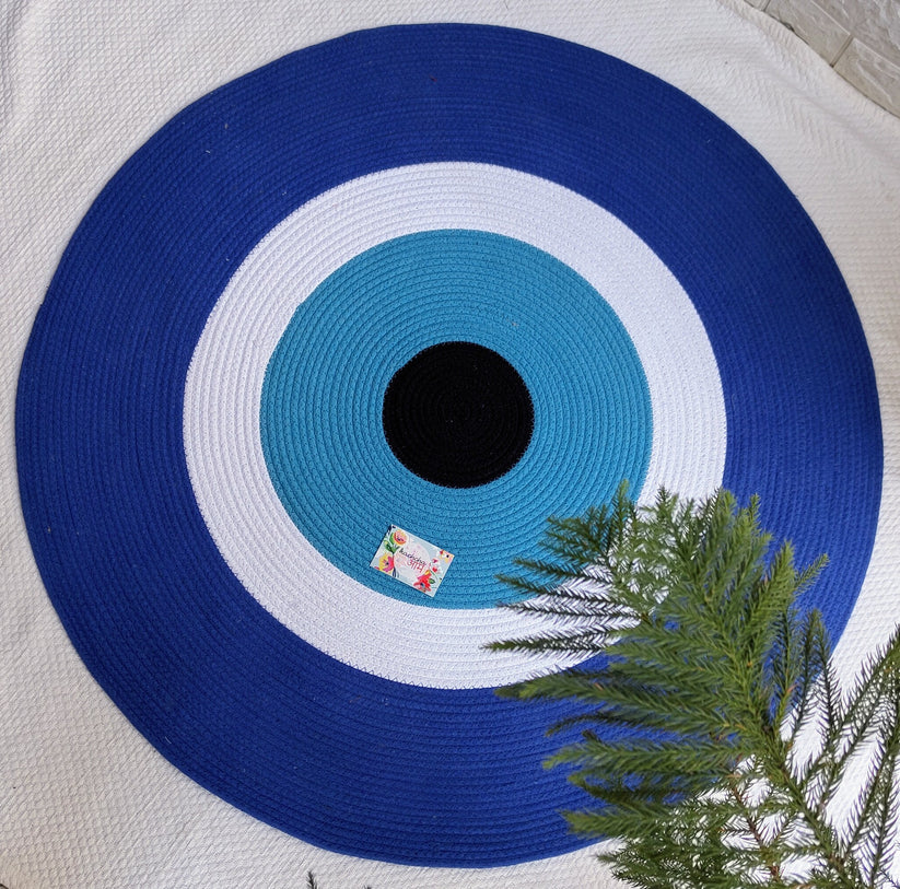 Evil Eye Natural Jute Reversible Rug Hand Braided Round Area Rug for Home Décor