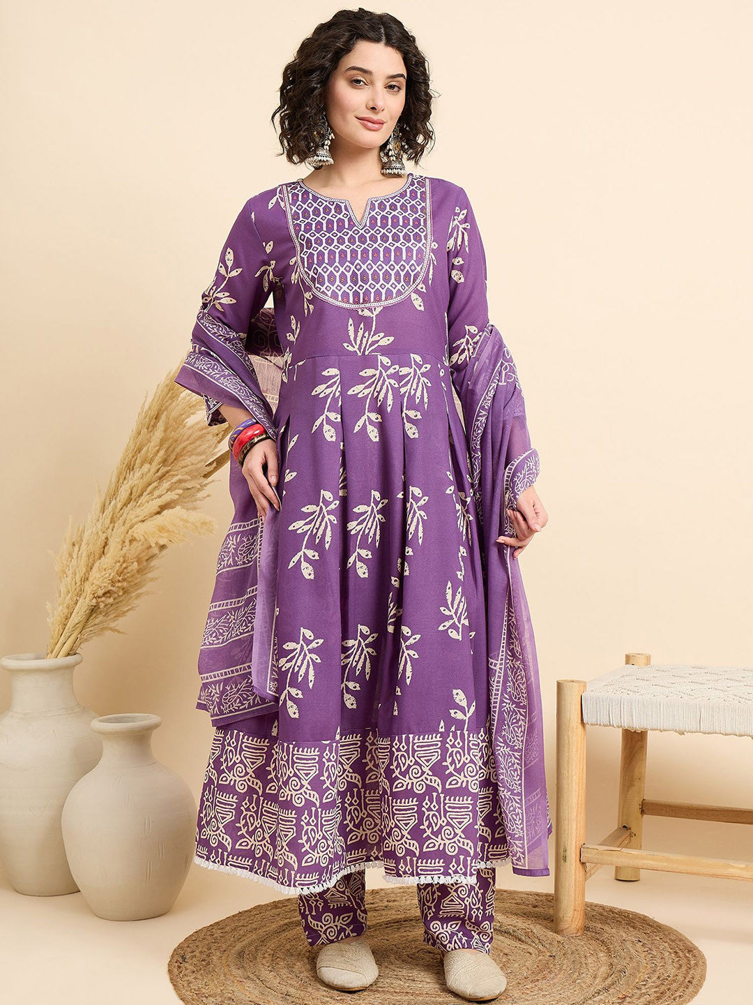 Rani Raiment Ethnic Motifs Regular Kurta with Trousers & With Dupatta