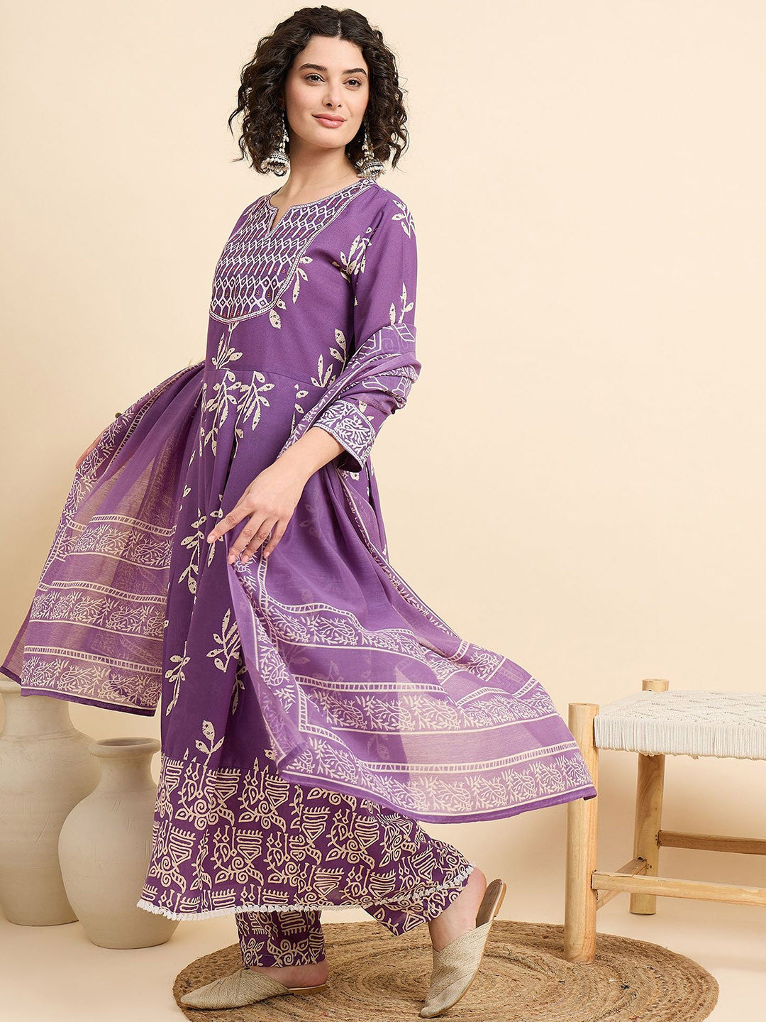 Rani Raiment Ethnic Motifs Regular Kurta with Trousers & With Dupatta
