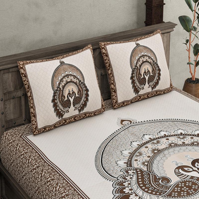 Peacock Design Jaipuri Printed 100% Pure Cotton Bedsheet With Pillow Covers