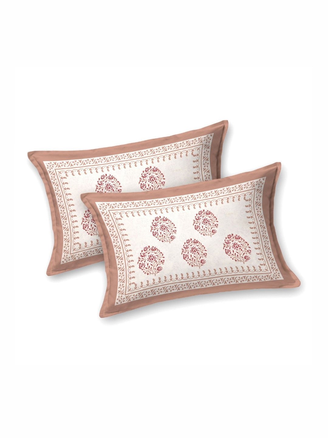 Rangloom Fabrics Peach Floral Cotton 180 TC King Fine Bedsheet with 2 Pillow Covers
