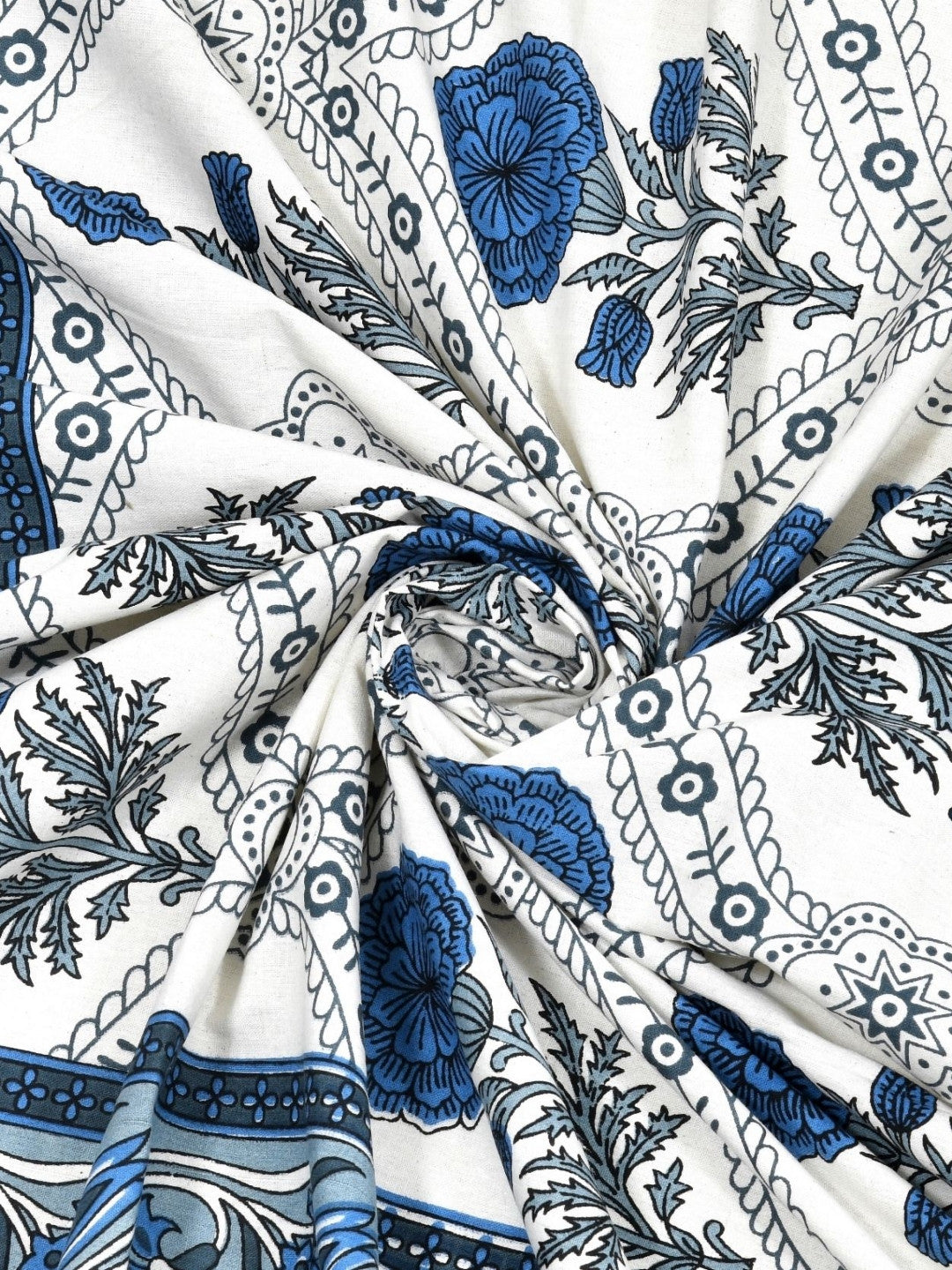 Rangloom Fabrics Blue Floral Pure Cotton 180 TC King Fine Bedsheet with 2 Pillow Covers