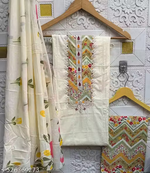 Rani Raiment Off White Designer cotton dress material