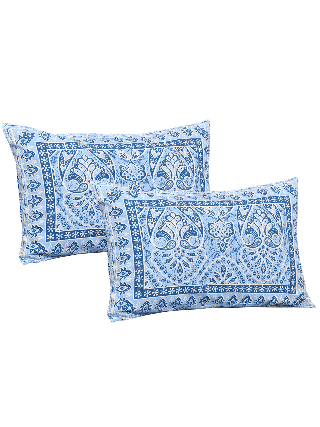 Rangloom Fabrics Blue Ethnic Motifs Pure Cotton 180 TC King Fine Bedsheet with 2 Pillow Covers-