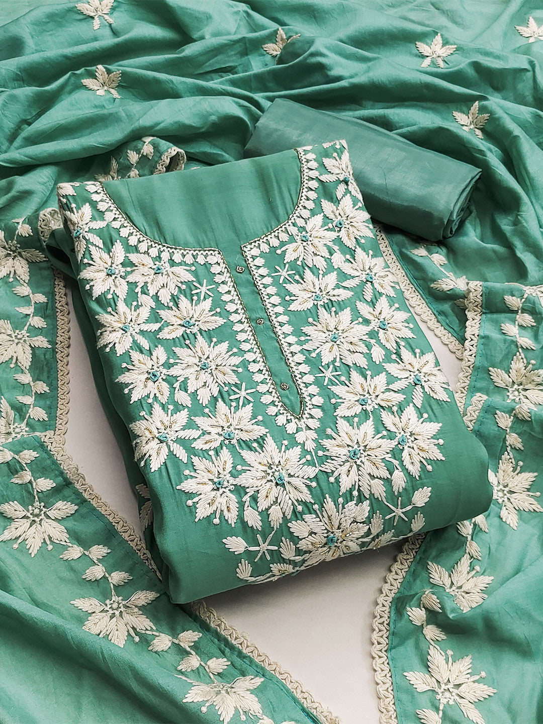 Rani Raiment Floral Embroidered Pure Silk Unstitched Dress Material