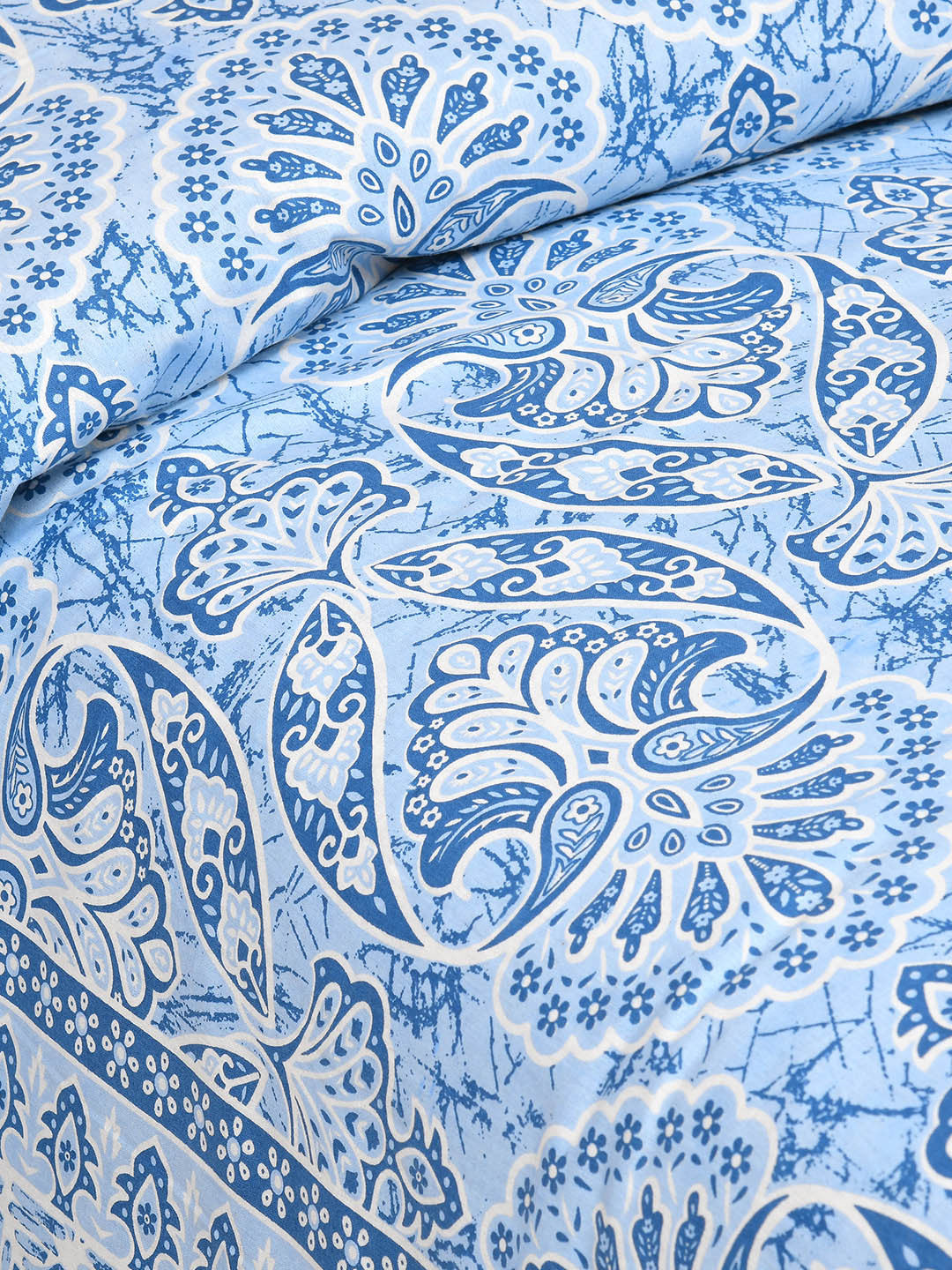 Rangloom Fabrics Blue Ethnic Motifs Pure Cotton 180 TC King Fine Bedsheet with 2 Pillow Covers-