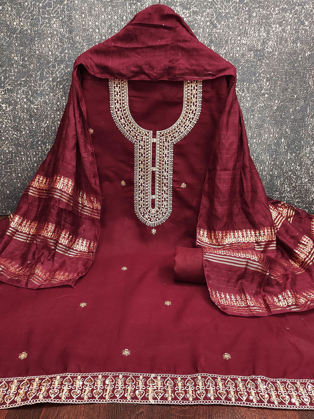 Rani Raiment Floral Embroidered Unstitched Dress Material