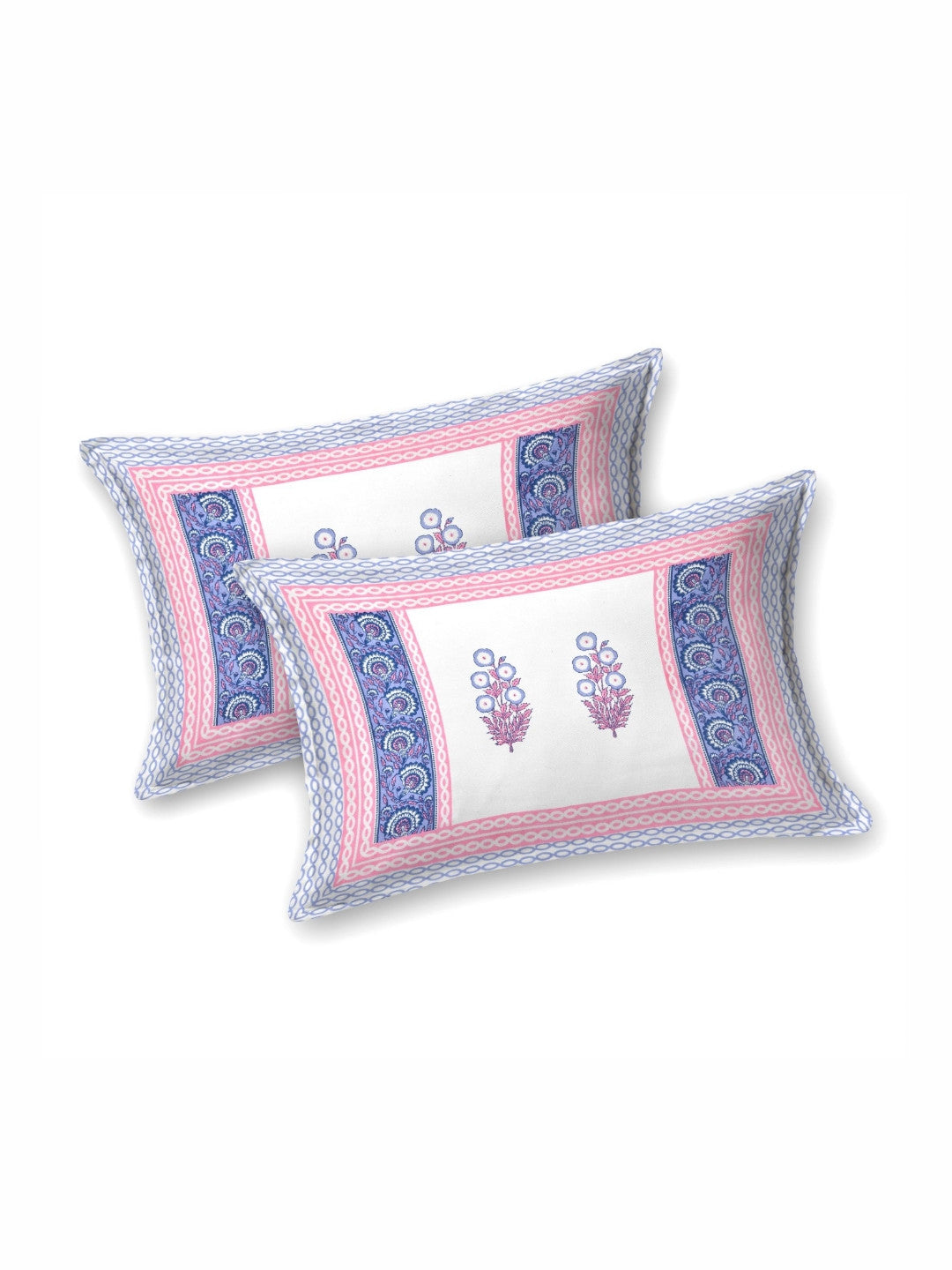 Rangloom Fabrics Blue Floral Pure Cotton 180 TC King Fine Bedsheet with 2 Pillow Covers-108 x 89 inches