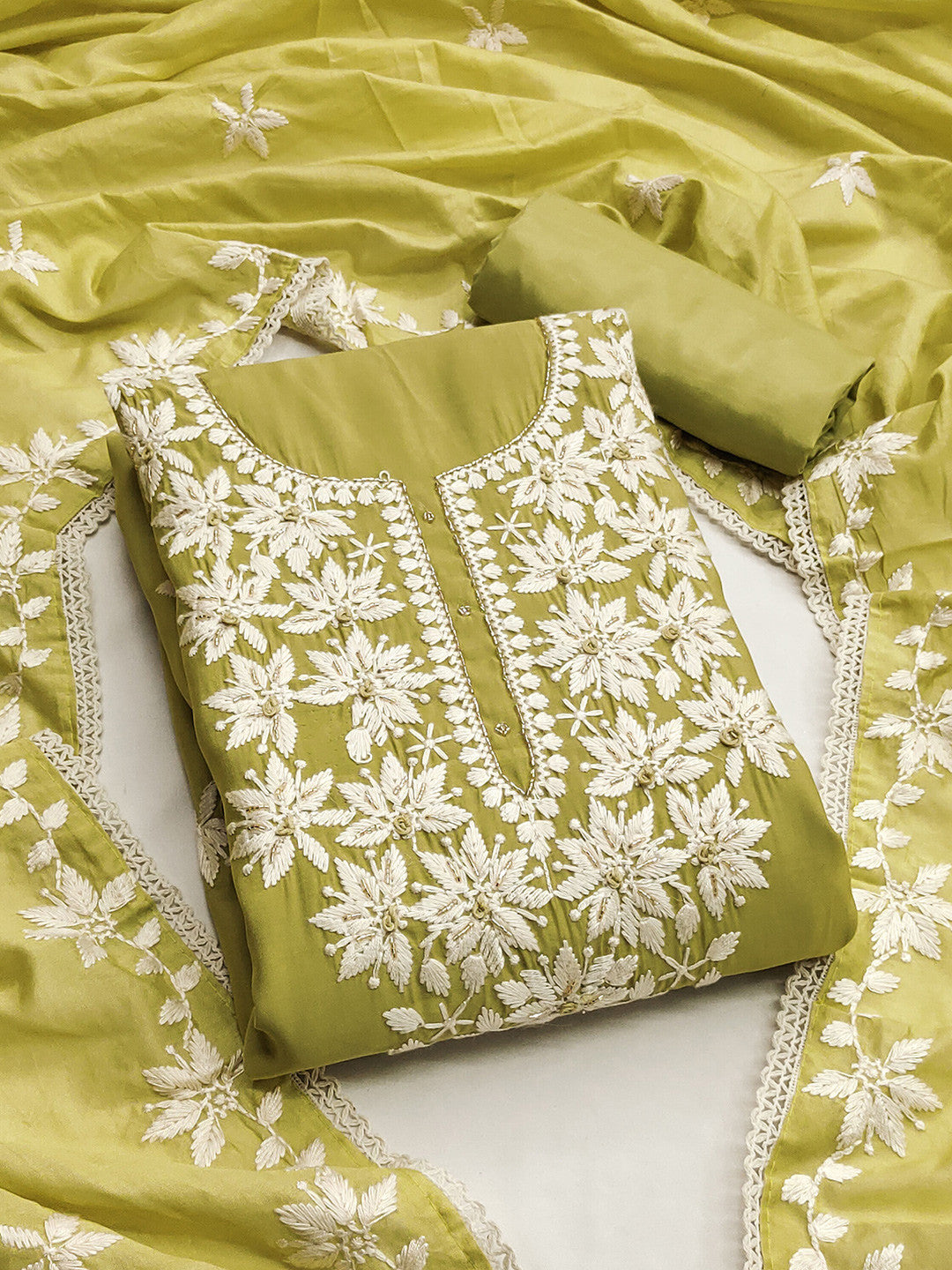 Rani Raiment Floral Embroidered Pure Silk Unstitched Dress Material