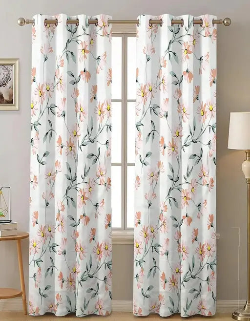 Floral Whispers Cotton Curtain for Home Decor Pack of 2