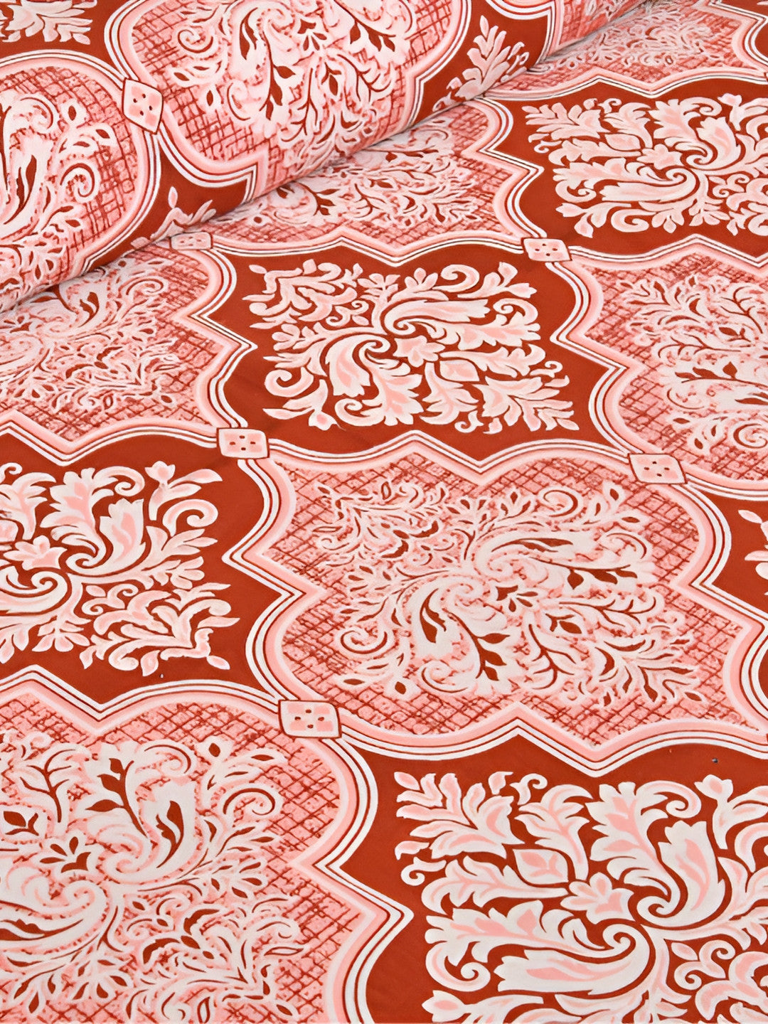 Rangloom Fabrics Peach Ethnic Motifs Cotton 210 TC King Fine Bedsheet with 2 Pillow Covers
