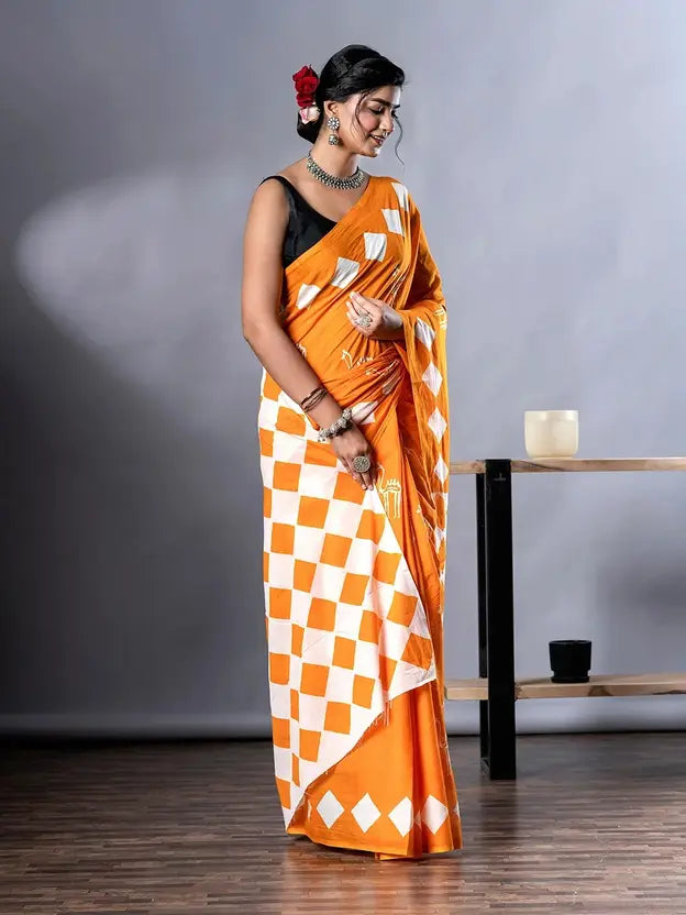 Jaipuri Hand Block Print Cotton Mulmul Saree with Blouse Piece