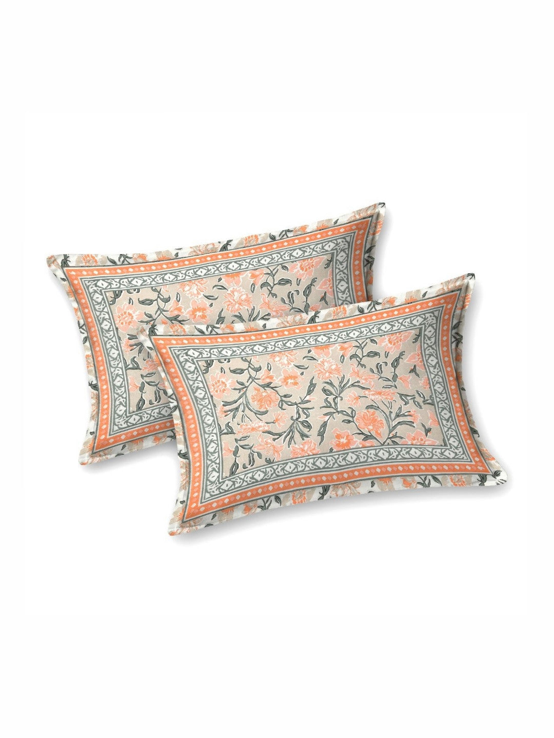 Rangloom Fabrics Orange Floral Pure Cotton 180 TC King Fine Bedsheet with 2 Pillow Covers-108 x 89 inches