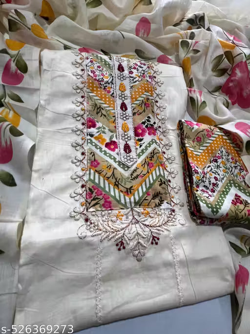Rani Raiment Off White Designer cotton dress material