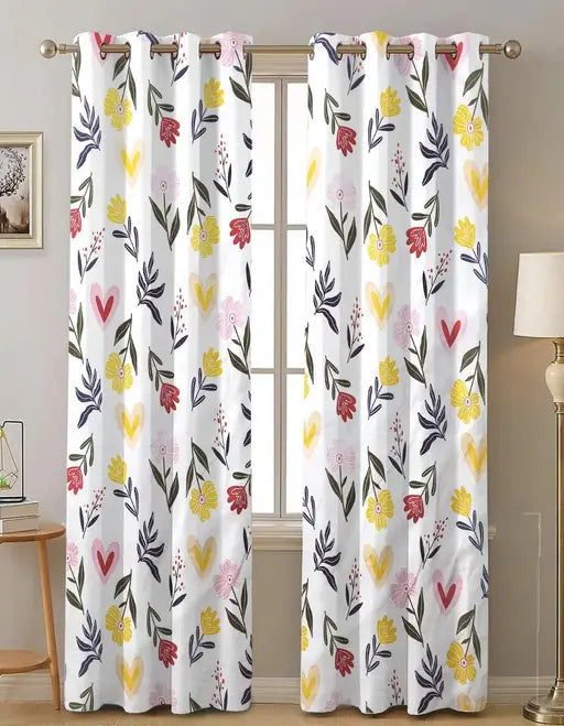 Vibrant Floral Cotton Curtains for Home Decor Set of 2