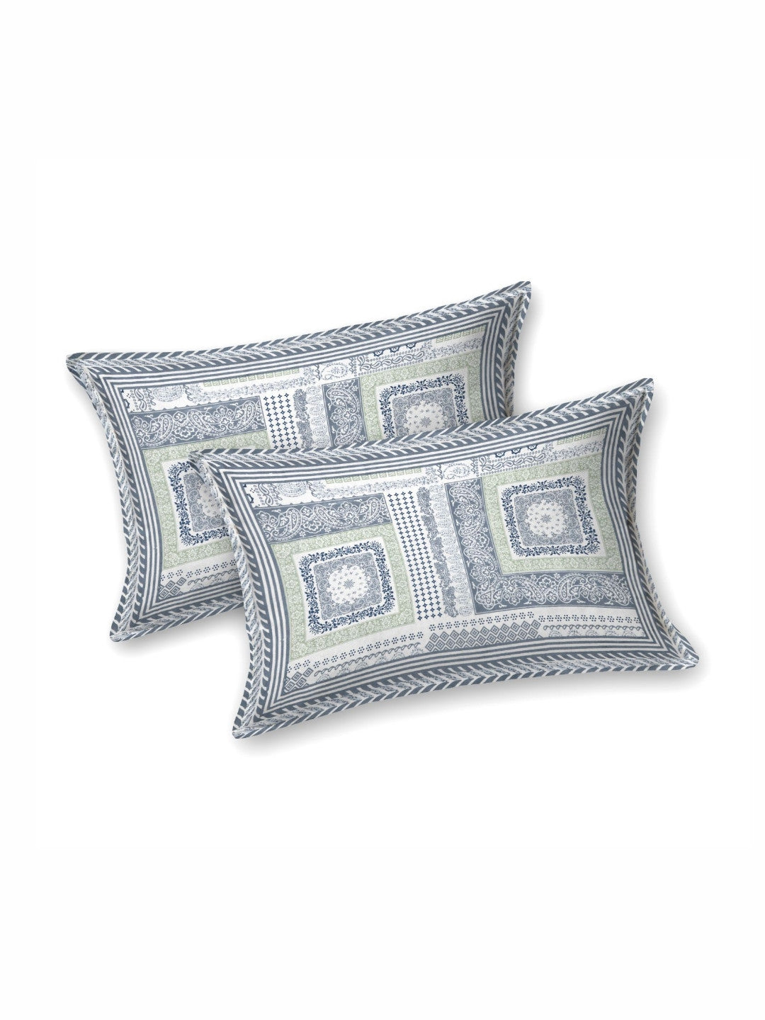 Rangloom Fabrics Grey Geometric Pure Cotton 180 TC King Fine Bedsheet with 2 Pillow Covers