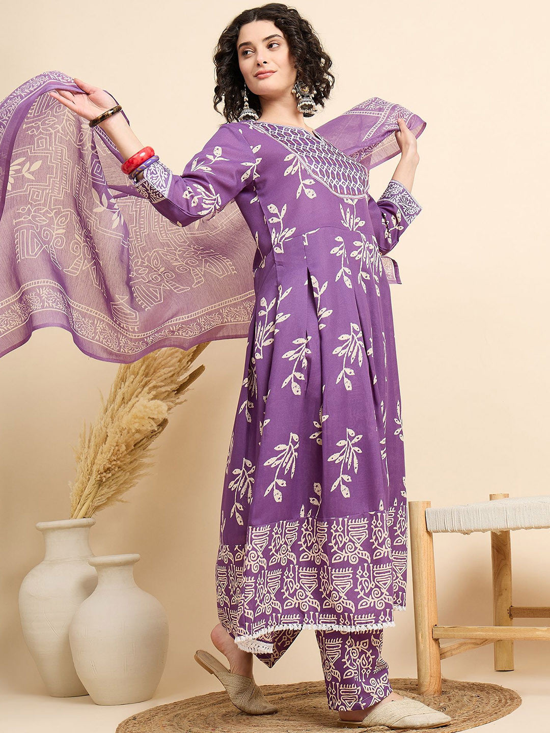 Rani Raiment Ethnic Motifs Regular Kurta with Trousers & With Dupatta