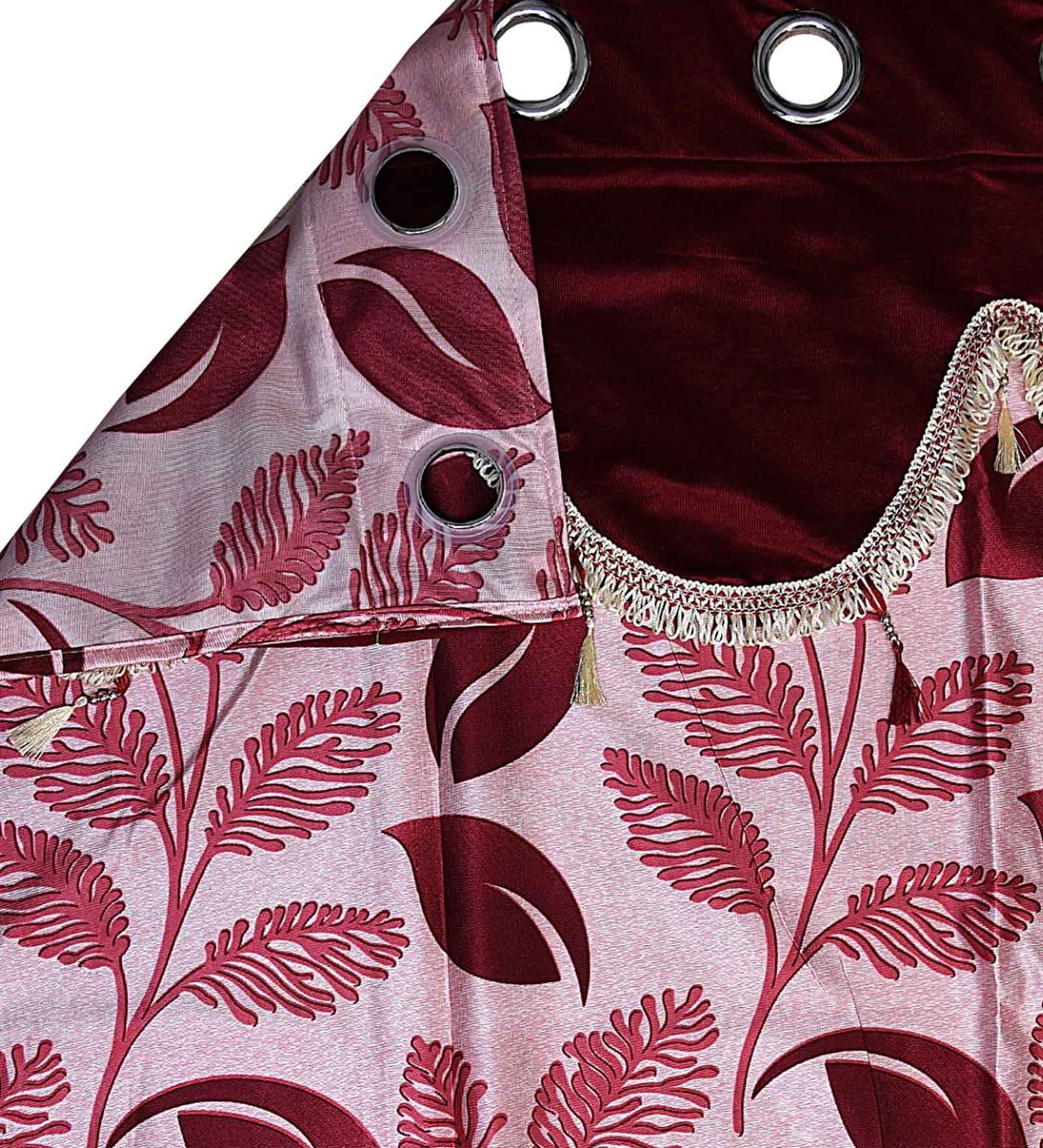 Maroon Fancy Valance Floral Printed Window Curtains Pack of 2