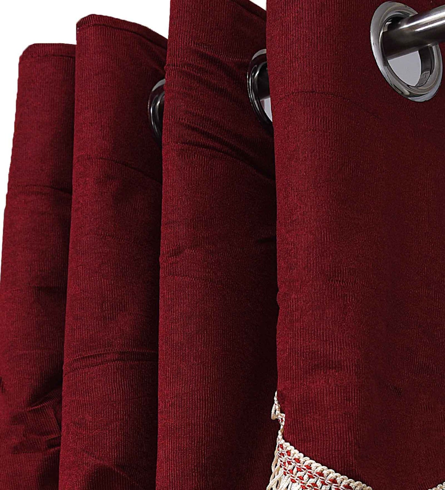 Maroon Fancy Valance Floral Printed Window Curtains Pack of 2