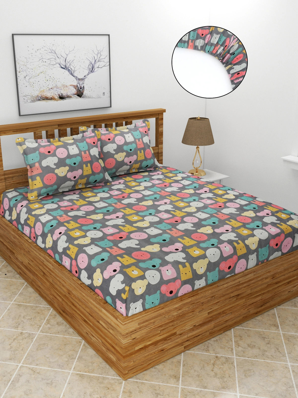 Premium Kids 3D Printed King Size Elastic Fitted Bedsheet Set – Fits up to 10" Mattress